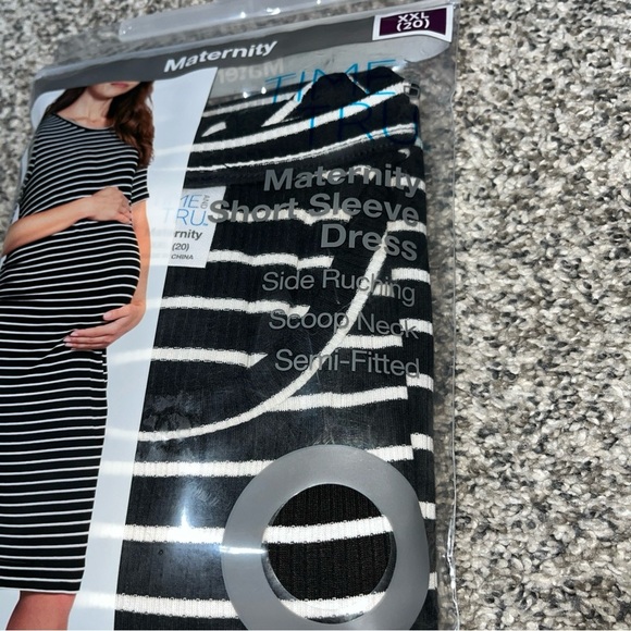 Time and Tru Women’s Maternity Ruched Dress Short Sleeve-STRIPE-2XL (20) - Picture 3 of 5